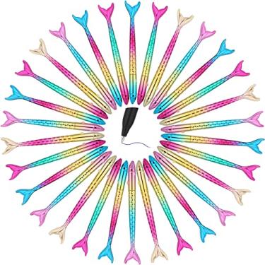 Imagem de 50 peças de canetas de sereia recarregáveis pretas canetas de tinta de gel sereia lembranças de festa artigos de papelaria sereia novidade canetas coloridas caneta de peixe para escola escritório doméstico papelaria para crianças meninas mulheres presente suprimentos de festa