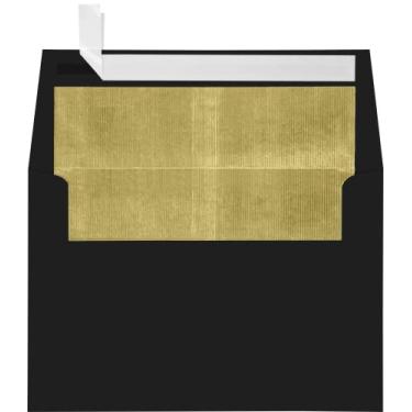 Imagem de Envelopes de convite LUXPaper A4 para 4 x 6 cartões em 80 lb. Forro preto com lux dourado, envelopes impressos para convites, pacote com 50, tamanho da envelope 4 1/4 x 6 1/4 (preto)