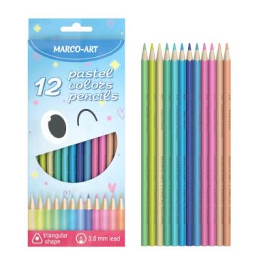 Imagem de MARCO-ART Conjunto de 12 lápis de cor pastel em caixa de papelão; núcleo macio, madeira de tília; suprimentos profissionais de desenho para crianças, adultos, artistas; lápis de óleo para colorir para arte, esboços, desenhos..