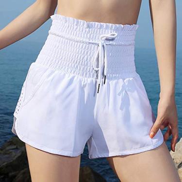 Imagem de Tingpai Shorts espo vos fe nos 2 em 1 Qucik-Dry respirável cintu alta com co ão de co ão pa corrida de ginástica Shorts pa ioga roupas espo vas