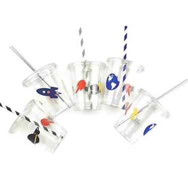 Imagem de Space Party Cups Galaxy Rocket Aniversário descartável com tampas canudos (conjunto com 12)