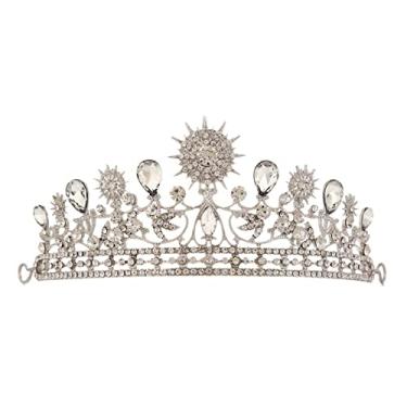 Imagem de Coroa de Noiva Tiara Rainha Coroa Girassóis Encantadores Festa Feminina (Strass branco prateado)
