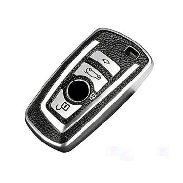 Imagem de YJADHU Chaveiro de couro TPU capa de chave de carro chaveiro bolsa, apto para bmw f20 f30 g20 f31 f34 f10 g30 f11 x3 f25 x4 i3 m3 m4 1 3 5, prata