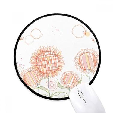 Imagem de DIYthinker Pintado à mão, planta de flores, girassol, abelha, mouse pad de mesa, escritório, tapete redondo para computador
