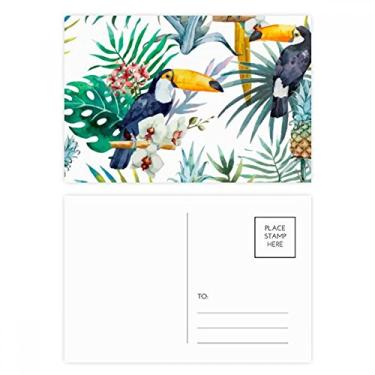 Imagem de Diythinker Aquarela Tucano Arbusto Abacaxi Papagaio Conjunto de Cartão Postal de Aniversário Cartão de Agradecimento Lado de Correio 20 Pçs