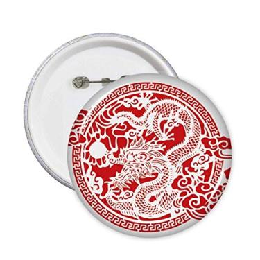 Imagem de Broche abstrato de dragão vermelho chinês animal emblema botão decoração 5 peças