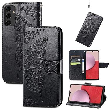 Imagem de Capas de telefone borboleta em relevo para Samsung Galaxy A14 A 14 5G Capa de couro com slots de cartão fashion clipe de carteira à prova de choque capa de telefone Samsung A14 5G capas (preto, Samsung A14 5G)