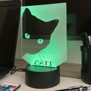 Imagem de Luminária Abajur Decoração De Mesa Em Acrílico Led 3D 16 Cores Gato -
