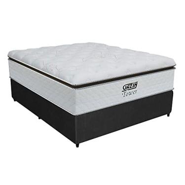 Imagem de Cama Box Casal Colchão Molas Pocket Ensacadas Tower 138x188x72cm Branco/Preto