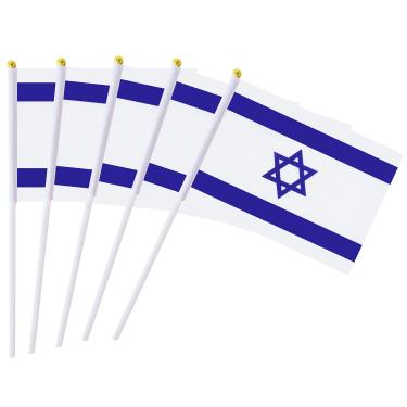 Imagem de Kind Girl Pacote com 25 mini bandeiras de Israel pequenas de mão, palito israelense, bandeiras nacionais de país redondo, suprimentos de decoração de festa para desfiles, copa do mundo, eventos de