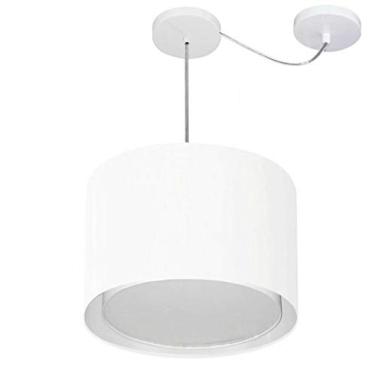 Imagem de Lustre Pendente Cilíndrico com Desvio de Centro Cúpula Tecido 30/40x35 cm, Vivare Iluminação, Pendente4312 BR, Branco, Médio