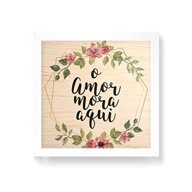 Imagem de Arte Maníacos Quadro decorativo com moldura caixa branca em Madeira - Guirlanda O Amor Mora Aqui - 30x30cm