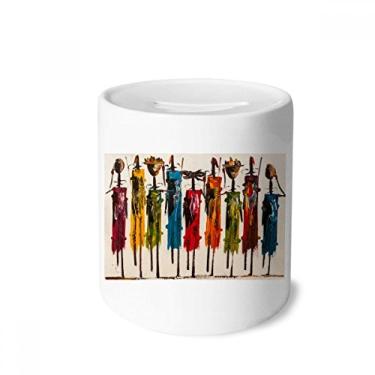 Imagem de DIYthinker Caixa de cerâmica abstrata guerreiro africano preto porta-moedas porta-moedas presente