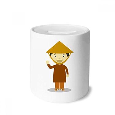 Imagem de DIYthinker Chapéu de bambu Vietnã desenho animado caixa de dinheiro caixa de cerâmica porta-moedas presente de cofrinho