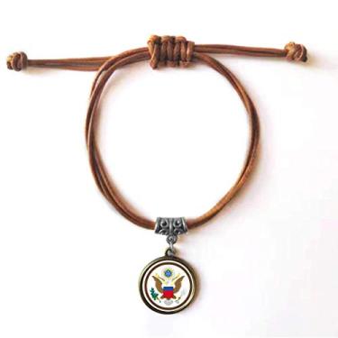 Imagem de DIYthinker Pulseira de couro com emblema nacional dos Estados Unidos pulseira marrom joia presente