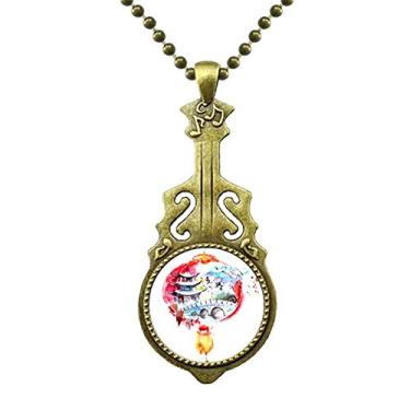 Imagem de DIYthinker Colar de desenho de ponte de lanterna chinesa chinesa com pingente de música de guitarra antiga