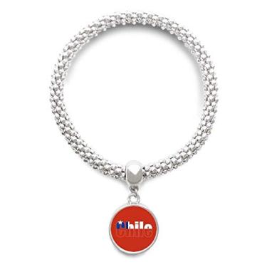 Imagem de DIYthinker Pulseira de prata com nome da bandeira do país do Chile com pingente de corrente ajustável