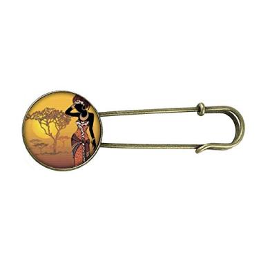 Imagem de Vestidos femininos pretos African Savanna retrô com broche de metal