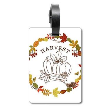 Imagem de Folha com estampa de guirlanda de Dia de Ação de Graças com etiqueta para bagagem e cartão de bagagem