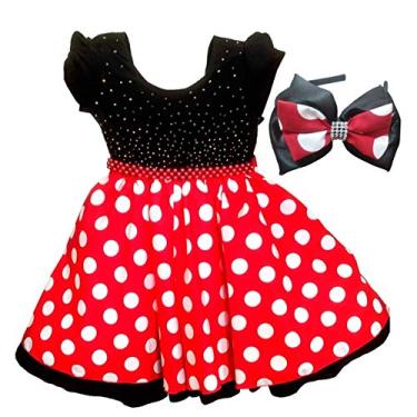 Imagem de Vestido Ratinha Infantil Vermelho Luxo Para Festa Com Tiara Pp 3-4