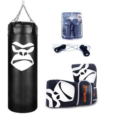 Imagem de Kit Boxe Saco De Pancada 90 Cm + Luva Bate Saco Pro + Corda De Pular PRO P + Suporte Teto Gorilla-Unissex