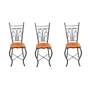 Imagem de Cadeira de Jantar Para Mesa de chá Conjunto com 3 Estilo Industrial Rustica Ferro e Madeira Artesanal