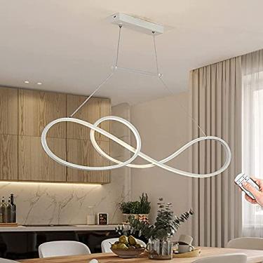 Imagem de Lustre LED para mesa de jantar com luz pendente 53W regulável com controle remoto Lâmpada suspensa para sala de jantar Lustre ajustável em altura para mesa de jantar Luz pendente decorativa