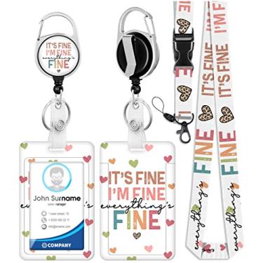 Imagem de Plifal Suporte de crachá de identificação com cordão e clipe de cinto de carretel de crachá retrátil, engraçado I'm Fine Chaveiro cordões de chave clipe extensor de crachá manga de identificação vertical para mulheres e homens (colorido)