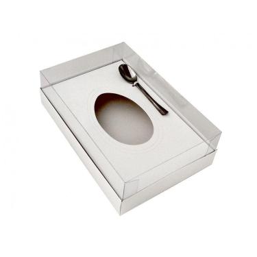 Imagem de Kit 25 Caixa c/ Colher de acetato Ovo de colher Branca 250g/350g  Pascoa Embalagem