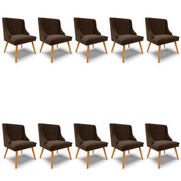 Imagem de Kit 10 Cadeiras Estofadas Para Sala De Jantar Pés Palito Lia Suede Marrom - Ibiza