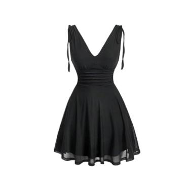Imagem de Camisa Feminina Solid Drawstring Shoulder Dress (Color : Black, Size : CH)