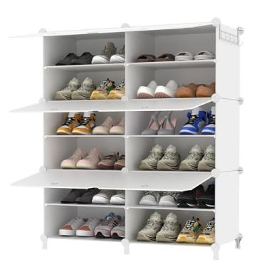 Imagem de AWTATOS Sapateira, armário de armazenamento de sapatos de 6 níveis com porta, 32 pares de prateleiras organizadoras de sapatos para armário, corredor, quarto, entrada, branco