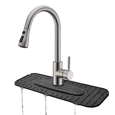 Imagem de Tapete de torneira de silicone, tapete de torneira de cozinha Kingmall apanhador de gotejamento para torneira de cozinha apanhador de gotejamento tapetes de pia de silicone, feito sob medida para torneiras com placa de deck de 1 cm 【Preto】