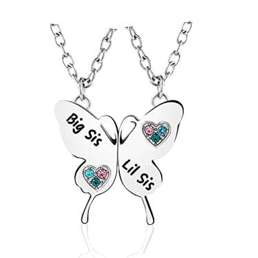 Imagem de COLORFUL BLING 2 peças BFF Colar com pingente de borboleta, pingente de animal de borboleta para mulheres, presente de joias de amizade - borboleta SIS