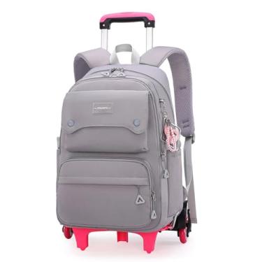 Imagem de Mochila rolante para subir escadas Trolley mochila escolar mochila infantil com 6 rodas rolantes-Gray