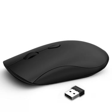 Imagem de SHUNJINRUN Mouse sem fio para Chromebook, laptop, PC, MacBook, mouse óptico fino e portátil com mini receptor USB, clique silencioso, 2400 DPI, 2,4 GHz, mouse móvel silencioso sem fio - preto