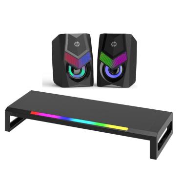 Imagem de Suporte Iluminado Para Monitor Led 7 Cores, Smn003 + Caixa De Som Estéreo Dhe-6000