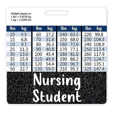 Imagem de Plifal Emblema de estudante de enfermagem suporte de cartão de amigo acessórios de enfermagem preto horizontal ID identificação presentes de trabalho de enfermeira W tabela de conversão de altura e peso