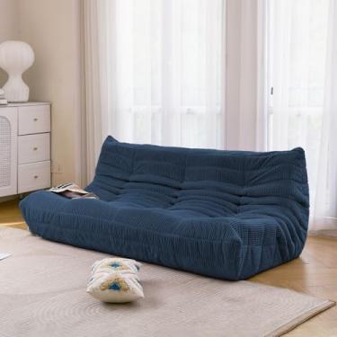 Imagem de N&V Sofá Fireside de três lugares, espreguiçadeira de piso solteiro sem braços de meados do século, veludo cotelê premium macio, cadeira de destaque de espuma para sala de estar, quarto (azul da