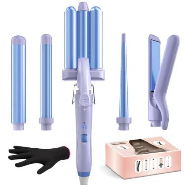 Imagem de Professional Wand Curling Iron-5 in 1 Curling Wand Set with Hair Straightener, 3 Barrels Hair Crimper, 3 Curling Irons (0.35 "-1.25"), 2 Temps Fast Heat Hair Waver Curler with Clips-Periwinkle Purple