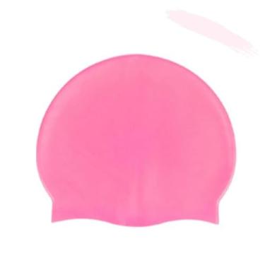 Imagem de Touca de Natação Colorida de Silicone Lisa Impermeável (Rosa)