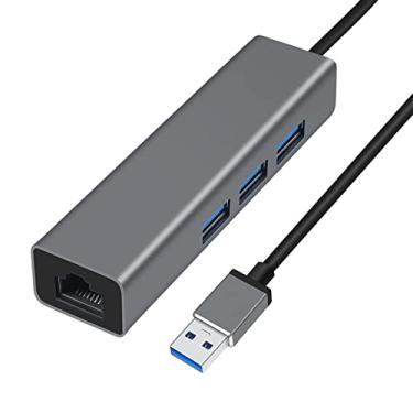 Imagem de DTech Adaptador USB para Ethernet de 3 portas USB 3.0, hub 10/100/1000 mbps, conversor de cabo de rede com fio Gigabit para laptop, notebook, desktop, teclado, roteador, modem e Internet