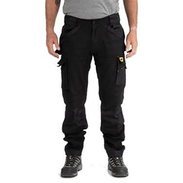 Imagem de Caterpillar Calça de trabalho masculina elástica avançada com joelhos articulados, bolso cargo lateral e dois bolsos para ferramentas, Preto, 36W x 30L