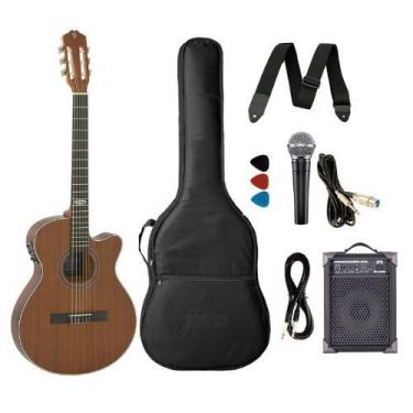 Imagem de Kit Violão Strinberg Elétrico náilon Flat SL200 Mogno Com Caixa Amplif