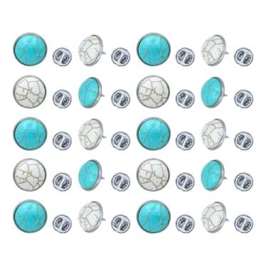 Imagem de Conjunto de 20 broches redondos vintage bonitos e engraçados turquesa broches de lapela com tema geométrico retrô joias broche de terno para homens mulheres azul branco, Small, Aço inoxidável, Criado