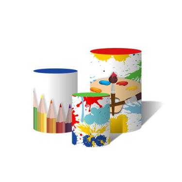 Imagem de Trio de Capas Para Cilindro Lápis de Cor Tinta Pinceis Colorido - Fabr