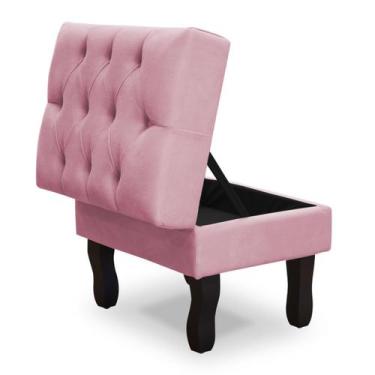 Imagem de Puff Baú Retrô Luis Xv Capitonado, Rosa Pés De Madeira - SRJ Moveis