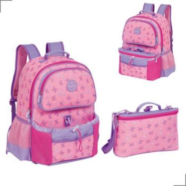 Imagem de Mochila Costas Infantil Menina Lancheira Térmica Grande Porta Garrafa 