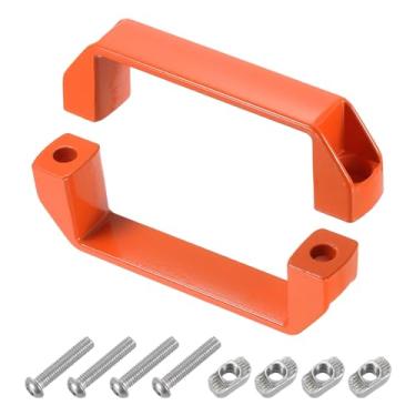 Imagem de uxcell Pacote com 4 puxadores retangulares, puxador de porta de liga de alumínio central de 120 mm/4,7 pol. Puxador de gaveta moderno para gaveta armários portão garagens, laranja