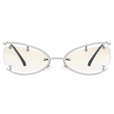 Imagem de Cyxus Óculos de sol estilosos com armação semi aro proteção UV 400, lentes de policarbonato não polarizadas, design de inspiração retrô, haste de metal., Prata, Medium